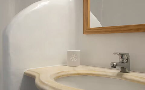 Mykonos Pool House 2: Plumbing Fixture, Tap, Plumbing, Bathroom, Sink, Bathroom Sink, Mirror, Ceramic