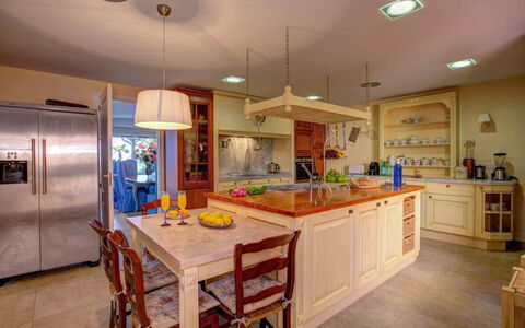 Villa Kate: Furniture, Kitchen, Interior Design, Countertop, Cabinetry, Flooring, Wood, Light Fixture, Ceiling, Floor