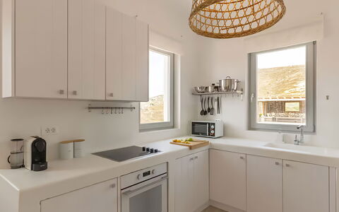 Villa Cornelia 2: Kitchen, Interior Design, Countertop, Wood, Ceiling, Furniture, Cabinetry, Flooring, Light Fixture, Kitchen Appliance