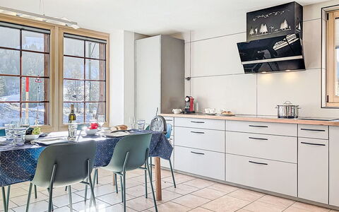 Bon-Accueil: Furniture, Flooring, Interior Design, Kitchen, Floor, Countertop, Kitchen Appliance, Wood, Cabinetry, Chair