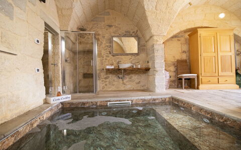 Coclea Heritage Suites: Flooring, Architecture, Floor, Ceiling, Light Fixture, Tile, Hotel, Limestone, Caravanserai, Swimming Pool