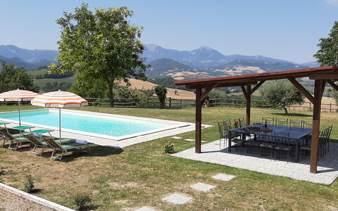 Villa Felice, Private Pool and Hills: Swimming Pool, Hill, Mountain Range, Outdoor Furniture, Leisure, Farmhouse, Resort, Eco Hotel, Ridge, Valley