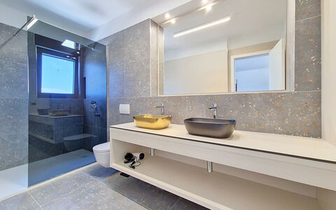 Aloa Ii: Plumbing Fixture, Flooring, Bathroom Sink, Interior Design, Bathroom, Sink, Light Fixture, Mirror, Countertop, Floor