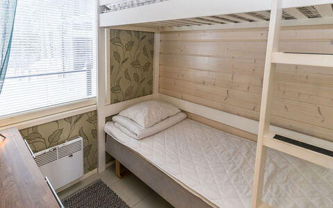 Villa Kökköharju: Interior Design, Wall, Bedroom, Floor, Bed, Wood, Flooring, Bunk Bed, Furniture, Bedding