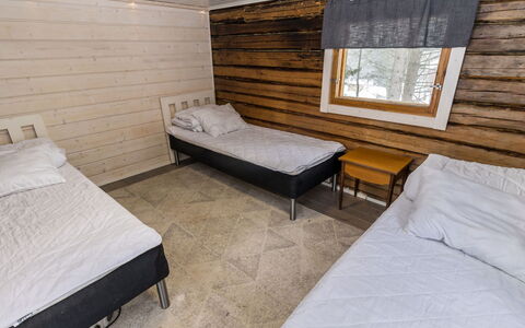 Villa Kökköharju: Wood, Floor, Flooring, Bed, Bedroom, Hardwood, Bed Frame, Plank, Wood Flooring, Wood Stain