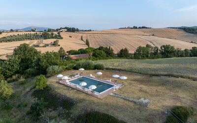 Il Giuncheto, Pool, Amazing View, Umbrian Countrys: Landscape, Swimming Pool, Plain, Land Lot, Estate, Aerial Photography, Bird'S-Eye View, Landscaping, Plantation, Field