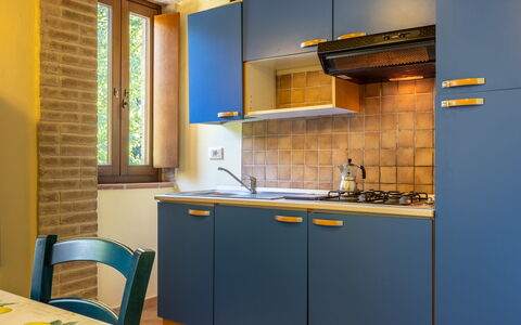 Il Giuncheto Apartments, Pool, Umbrian Countryside: Apartment, Kitchen, Major Appliance, Wood Stain, Home Appliance, Kitchen Appliance, Cabinetry, Houseplant, Countertop
