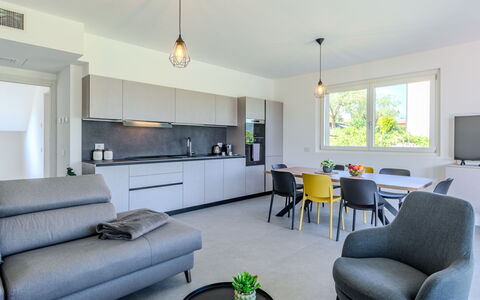 La Serena: Interior Design, Ceiling, Apartment, Flooring, Furniture, Chair, Living Room, Couch, Kitchen & Dining Room Table, Light Fixture