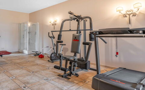 Villa Polistena: Exercise Machine, Room, Exercise Equipment, Gym, Light Fixture, Television, Houseplant