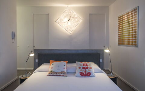 Villa Carovi: Furniture, Interior Design, Bed, Bedroom, Wall, Ceiling, Light Fixture, Bed Sheet, Bedding, Floor