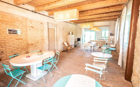Villa Checco: Furniture, Wood, Chair, Interior Design, Table, Flooring, Floor, Restaurant, Kitchen & Dining Room Table, Dining Room