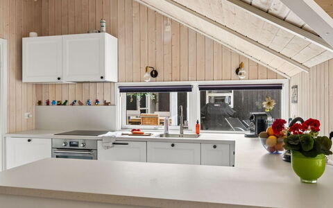 Saija - 2.1Km from the Sea: Kitchen, Countertop, Wood, Interior Design, Flooring, Ceiling, Kitchen Appliance, Light Fixture, Cabinetry, Furniture