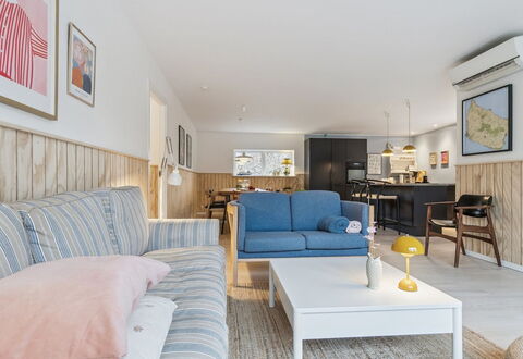 Svenja - 300M from the Sea: Furniture, Interior Design, Couch, Flooring, Wood, Ceiling, Floor, Living Room, Room, Table