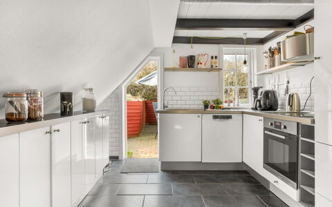 Reika - 500M from the Sea: Kitchen, Flooring, Major Appliance, Countertop, Kitchen Appliance, Interior Design, Floor, Ceiling, Cabinetry, Home Appliance