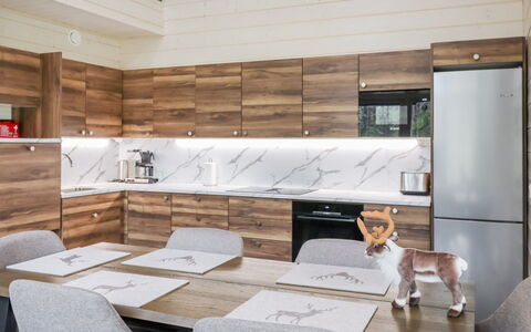 Villa Lumo: Furniture, Interior Design, Flooring, Wood, Kitchen, Countertop, Cabinetry, Floor, Ceiling, Light Fixture