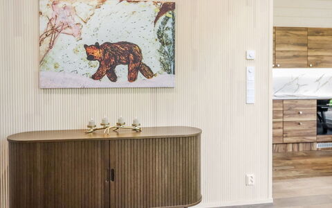 Villa Lumo: Wood, Interior Design, Furniture, Flooring, Floor, Room, Living Room, Natural Material, Wood Stain, Picture Frame