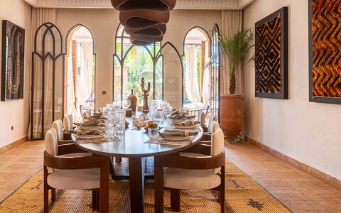 Villa Kanza: Furniture, Interior Design, Table, Dining Room, Chair, Kitchen & Dining Room Table, Lighting, Flooring, Floor, Room