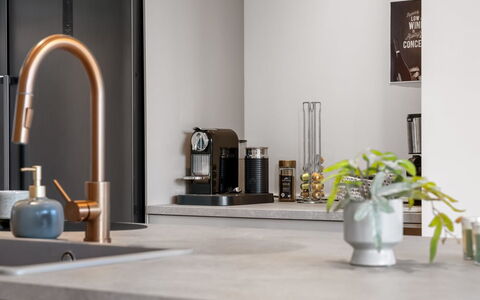 Sharina - 320M to the Fjord: Interior Design, Countertop, Kitchen, Plumbing Fixture, Tap, Plumbing, Houseplant, Home Appliance, Kitchen Appliance