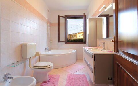 Villa Camerini, Nature, Bikes and Beaches: Bathroom, Plumbing Fixture, Flooring, Interior Design, Floor, Bathroom Sink, Sink, Tap, Toilet, Plumbing