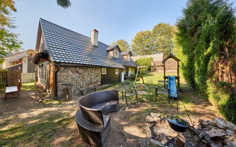 Roubenka U Potoka: House, Roof, Cottage, Home, Rural Area, Backyard, Estate, Farmhouse, Garden, Village