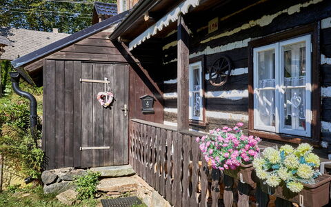 Roubenka U Potoka: Wood, Cottage, House, Roof, Door, Home, Siding, Porch, Yard, Backyard
