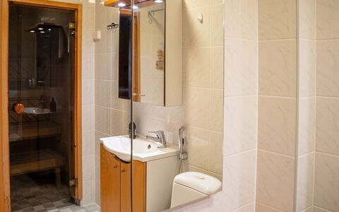 Aurinko Vanaja: Plumbing Fixture, Bathroom, Bathroom Sink, Flooring, Wall, Floor, Interior Design, Sink, Wood, Bathroom Cabinet