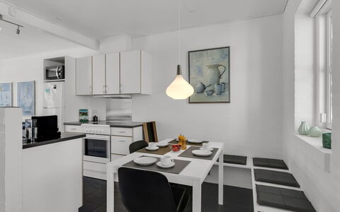 Alwina - 900M from the Sea: Furniture, Interior Design, Flooring, Wall, Ceiling, Light Fixture, Floor, Kitchen, Apartment, Room