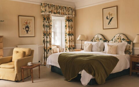 Innes House: Furniture, Interior Design, Bed, Bedroom, Ceiling, Room, Textile, Lighting, Flooring, Linens