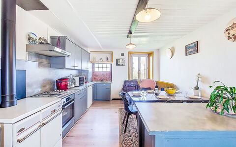 Maison de la Chapelle: Kitchen, Interior Design, Flooring, Wood, Ceiling, Furniture, Countertop, Major Appliance, Floor, Kitchen Appliance