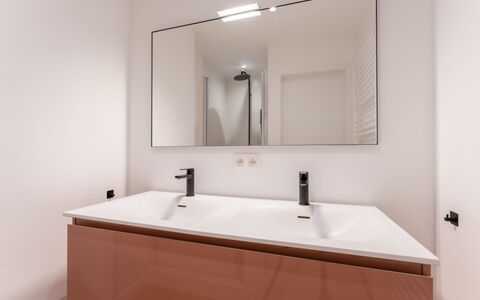 Wanderlust Belgium with Parking: Bathroom Sink, Plumbing Fixture, Interior Design, Bathroom Cabinet, Sink, Bathroom, Plumbing, Tap, Flooring, Mirror