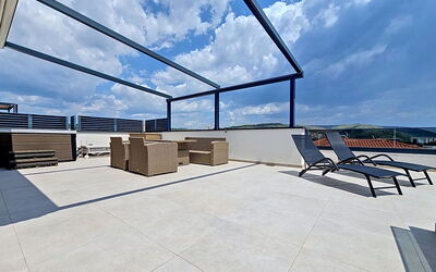 Trogir Okrug Gornji 326: Flooring, Floor, Composite Material, Outdoor Furniture, Chair, Shade, Tile, Design, Swimming Pool, Deck