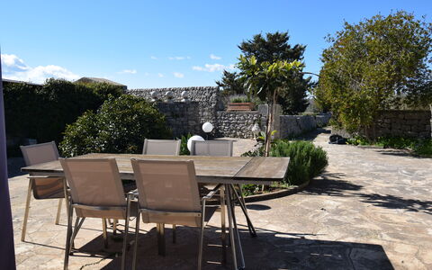 Villa Il Carato, Private Pool, Modica: Furniture, Outdoor Furniture, Table, Chair, Outdoor Table, Shade, Flagstone, Garden, Kitchen & Dining Room Table, Flowerpot