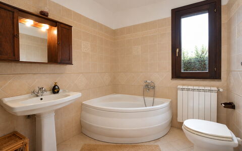 Villa Margi: Bathroom, Plumbing Fixture, Flooring, Wall, Interior Design, Floor, Sink, Tap, Bathtub, Bathroom Sink