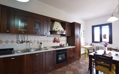 Villa Margi: Kitchen, Interior Design, Wood, Flooring, Furniture, Countertop, Floor, Kitchen Appliance, Major Appliance, Room