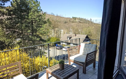 Reitstallweg: Furniture, Chair, Table, Outdoor Furniture, Outdoor Table, Balcony, Fence, Kitchen & Dining Room Table, Porch, Handrail
