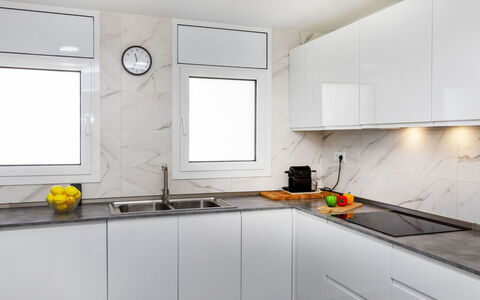 Mi Capricho: Kitchen, Countertop, Interior Design, Wood, Flooring, Kitchen Appliance, Cabinetry, Home, Furniture, Floor