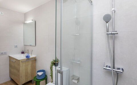 Mi Capricho: Interior Design, Flooring, Plumbing Fixture, Floor, Bathroom, Tap, Sink, Plumbing, Room, Ceiling
