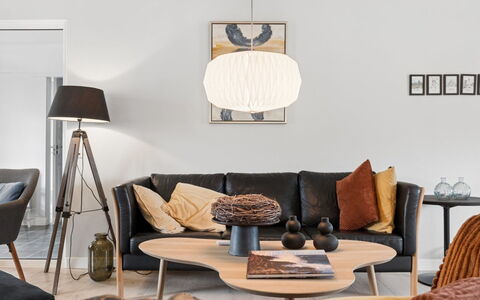 Grette - 600M from the Sea: Furniture, Interior Design, Flooring, Floor, Lighting, Living Room, Home, Light Fixture, Room, Lamp