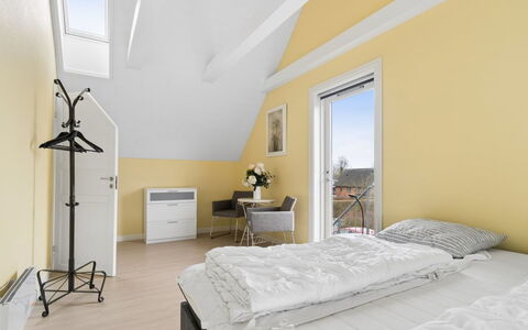 Grette - 600M from the Sea: Interior Design, Flooring, Furniture, Bedroom, Floor, Bed, Wood, Ceiling, Room, Bedding