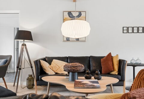 Grette - 600M from the Sea: Furniture, Interior Design, Flooring, Floor, Lighting, Living Room, Home, Light Fixture, Room, Lamp