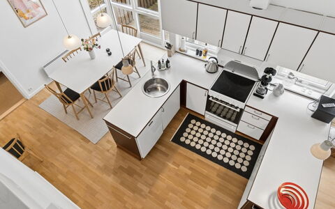 Aarre - 1Km from the Sea: Kitchen, Flooring, Interior Design, Wood, Kitchen Appliance, Floor, Countertop, Kitchen Stove, Furniture, Wood Flooring
