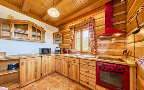 Timber Lodge with Sauna: Wood, Kitchen, Wood Stain, Home, Log Cabin, Cottage, Hardwood, Cabinetry, Plank, Lumber