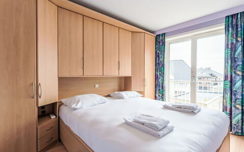 Mitsou with Seaview and Parking: Interior Design, Furniture, Wood, Floor, Flooring, Ceiling, Apartment, Room, Bedroom, Bed