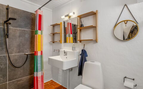 Menke - 300M from the Sea: Wall, Interior Design, Plumbing Fixture, Flooring, Floor, Bathroom, Ceiling, Lighting, Light Fixture, Sink