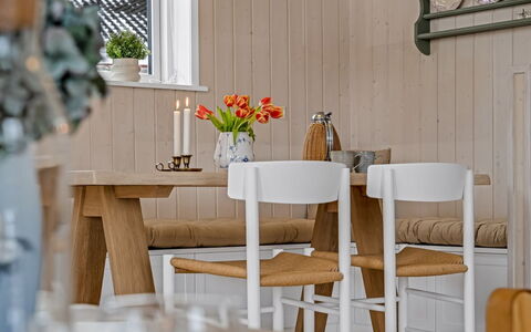 Fridhild - 450M from the Sea: Furniture, Flooring, Wood, Table, Interior Design, Floor, Dining Room, Kitchen & Dining Room Table, Chair, Lighting