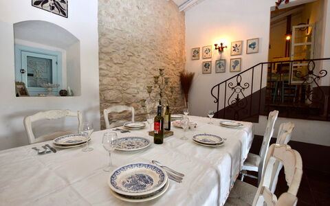 Villa Fontanazza: Furniture, Interior Design, Wall, Table, Chair, Dining Room, Kitchen & Dining Room Table, Tablecloth, Ceiling, Flooring