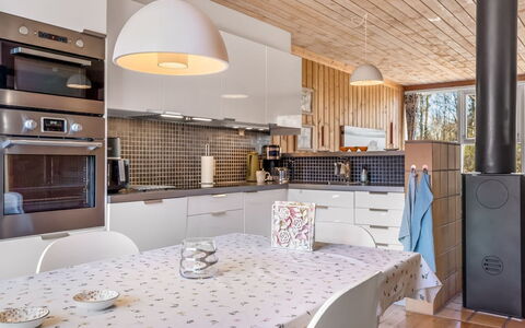 Eivi - 200M from the Sea: Kitchen, Interior Design, Furniture, Light Fixture, Flooring, Countertop, Wood, Ceiling, Kitchen Appliance, Floor