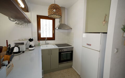 Rincón del Sol: Kitchen, Kitchen Appliance, Countertop, Major Appliance, Interior Design, Flooring, Furniture, Wood, Cabinetry, Home Appliance