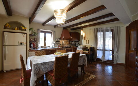 Villa Ina: Furniture, Interior Design, Flooring, Wood, Chair, Table, Ceiling, Kitchen & Dining Room Table, Light Fixture, Dining Room