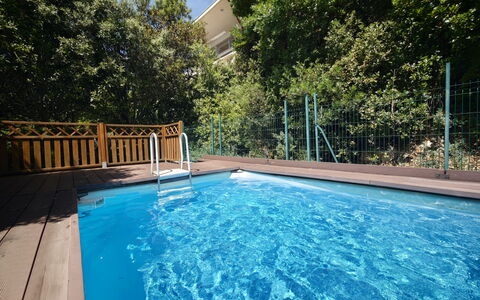 Villa Sole - Exclusive Villa al Conero con Piscina: Swimming Pool, Wood, Resort, Composite Material, Wood Stain, Eco Hotel, Leisure, Shade, Outdoor Furniture, Deck
